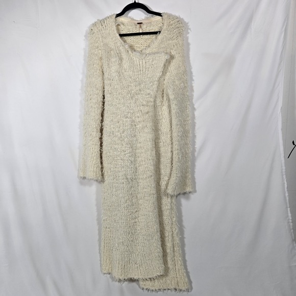 Free People Sweaters - Free People Long Fuzzy Cardigan Size LG Wool Blend Festival Jacket
